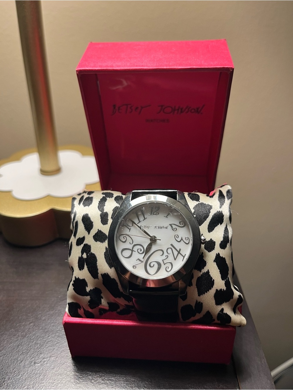 Betsey Johnson NIB women’s watch black leather band . Needs Battery .